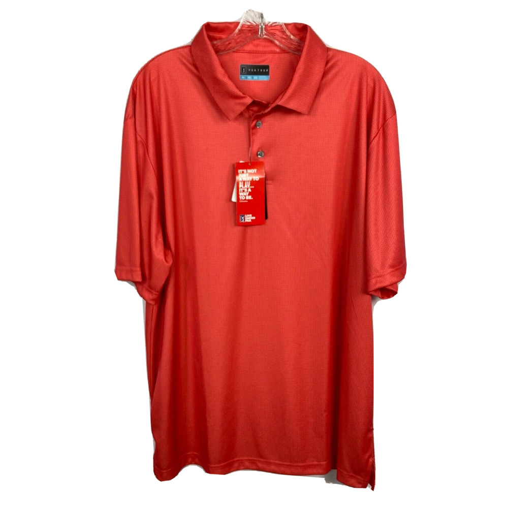 NWT PGA Tour Polo‎ Shirt Mens Sz XL Orange Short Sleeve Golf Stretch
